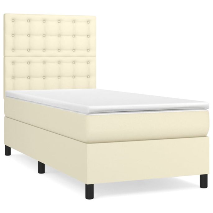 Boxspring met matras kunstleer crèmekleurig 100x200 cm