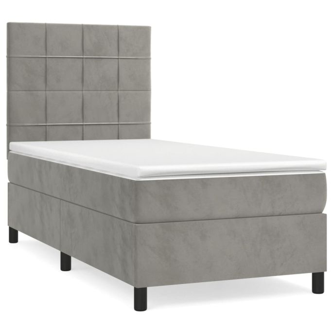 Boxspring met matras fluweel lichtgrijs 100x200 cm