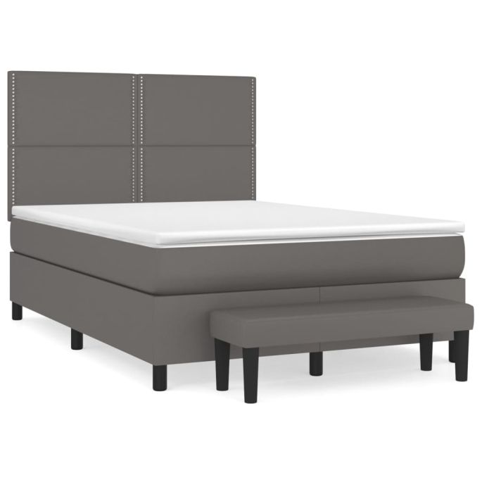 Boxspring met matras kunstleer grijs 140x190 cm