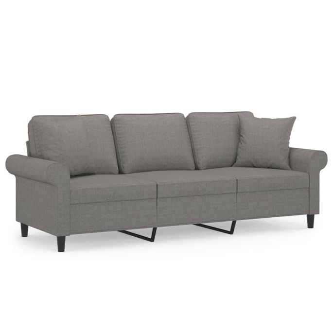 Driezitsbank met kussens 180 cm stof donkergrijs