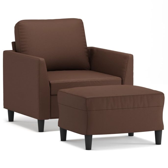 Fauteuil met voetenbank 60 cm kunstleer bruin